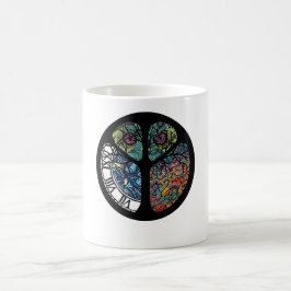 Peace Sign Tree Owl farbenfrohe Gestaltung Kaffeetasse