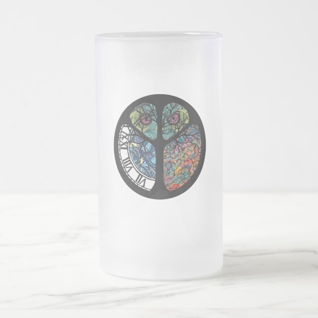 Peace Sign Tree Owl farbenfrohe Gestaltung Mattglas Bierglas (Mittel)