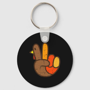 Peace Sign Turkey Hand Cooler Erntedank Hippie Me Schlüsselanhänger