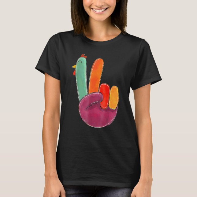 Peace Sign Turkey Hand Cooler Erntedank Hippie Me T-Shirt (Vorderseite)