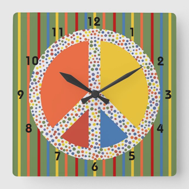 Peace Sign Wall Clock Quadratische Wanduhr (Vorderseite)