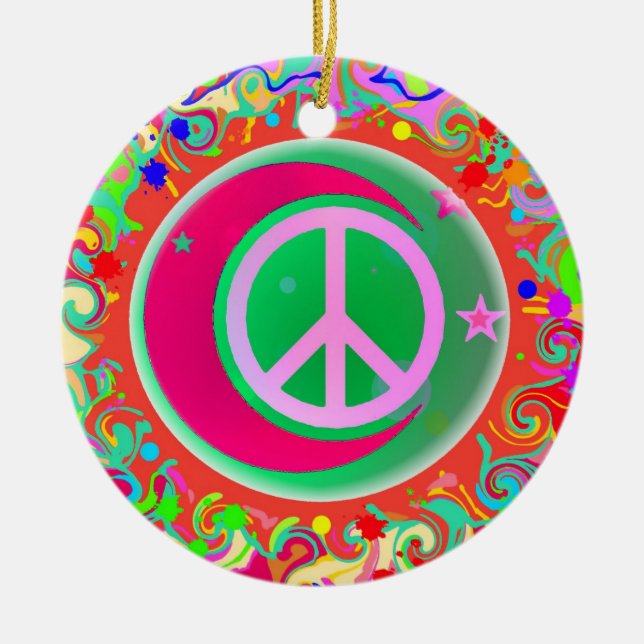 Peace Sign Weihnachten Keramik Ornament (Vorne)