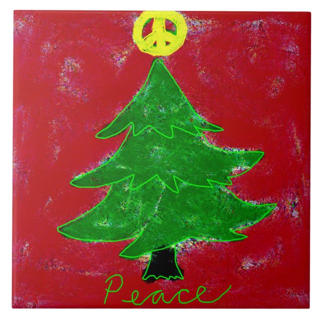 Peace Sign Weihnachtsbaum Abstrakte Kunst Fliese (Vorderseite)