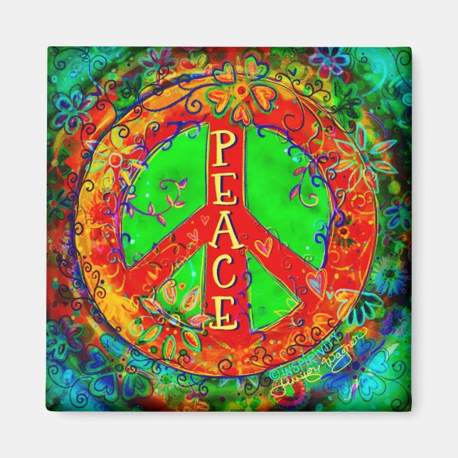 Peace Sign Whimsical farbenfroh BoHo Bloral Magnet (Vorne)
