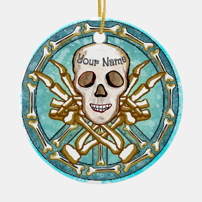 Peace Skeleton Skull Keramik Ornament (Vorne)