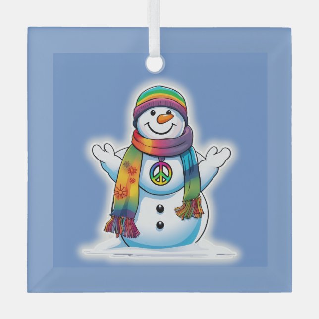 Peace Snowman Ornament Aus Glas (Vorderseite)