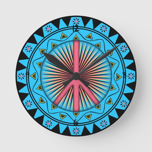 Peace Sun Round Clock Runde Wanduhr (Vorderseite)