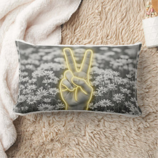 Peace & Sunflower Pillow w/ Yellow Gingham Lendenkissen