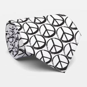 PEACE Symbol - 60er Hippie Elegant Schwarz-weiß Krawatte