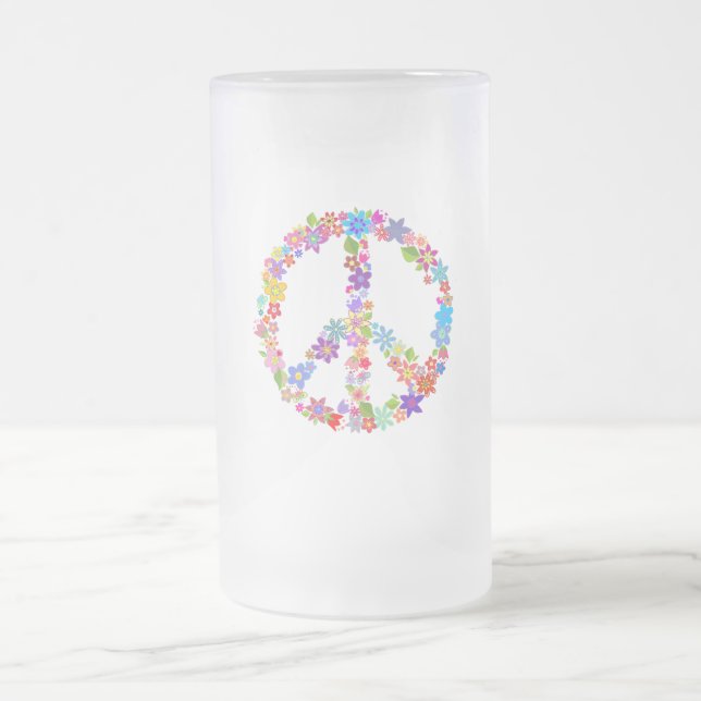 Peace Symbol Blume Power Farbiges Design Mattglas Bierglas (Mittel)