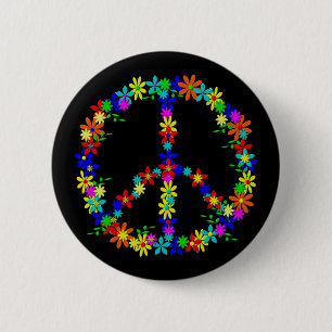 Peace Symbol Flower Power Button