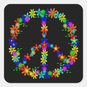 Peace Symbol Flower Power Quadratischer Aufkleber
