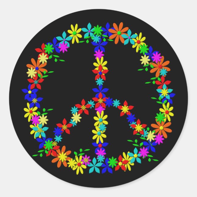 Peace Symbol Flower Power Runder Aufkleber (Vorderseite)