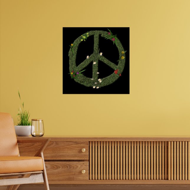 PEACE-Symbol für echte Grass-Blume Hippie 60er-Sig Poster (Wohnzimmer 2)