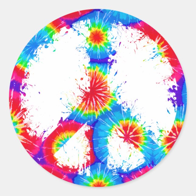 Peace Symbol Gefärbte Krawatte Ink Runder Aufkleber (Vorderseite)