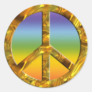 PEACE-Symbol - GOLD Farbe der Küken Runder Aufkleber