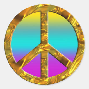 PEACE-Symbol - GOLD Farbige Linien Runder Aufkleber