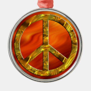 PEACE-Symbol - GOLD   Feuer rot Silbernes Ornament