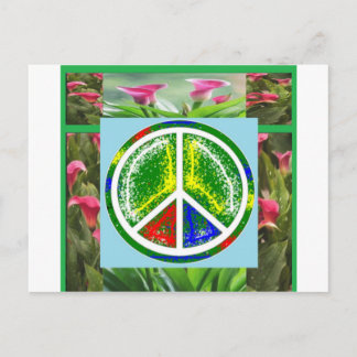 PEACE SYMBOL: Grüne künstlerische Blume Postkarte