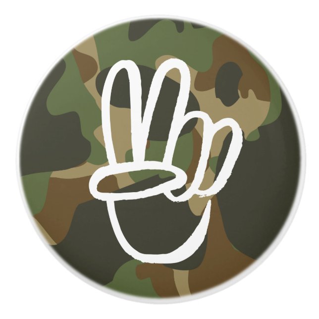 PEACE Symbol Hand V Signage Hippie Green Camouflag Keramikknauf (Vorderseite)