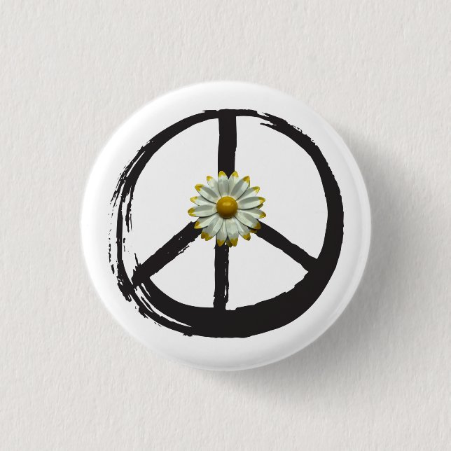 Peace Symbol Hippie Liebe 1960er Sign Daisy Liebe Button (Vorderseite)