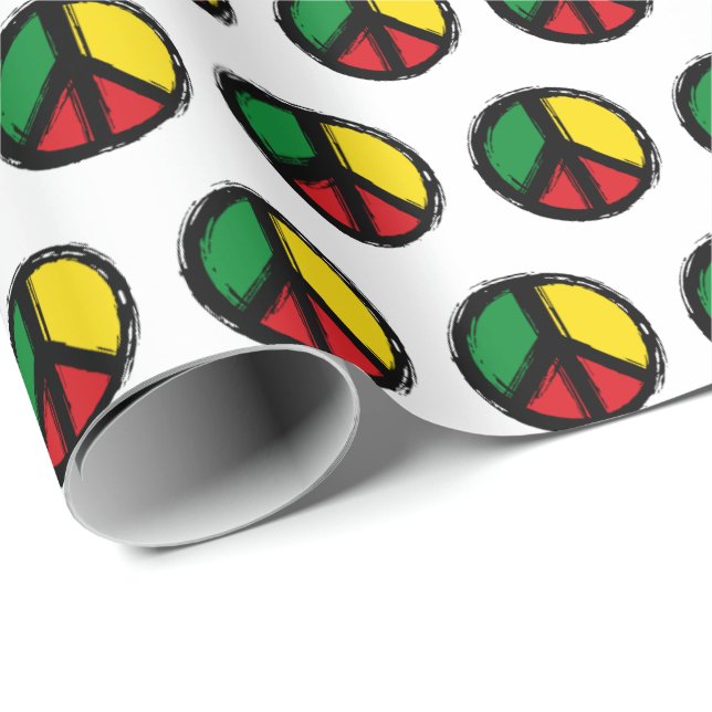 Peace Symbol mit Reaggafarben Geschenkpapier (Rolleneckpunkt)