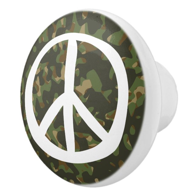 PEACE Symbol Sign - Hippie Green Khaki Camouflage Keramikknauf (Rechts)