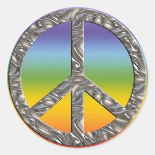 PEACE-Symbol - SILVER   Kakren in Farbe Runder Aufkleber