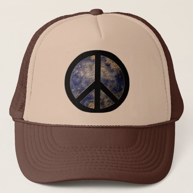 Peace Symbol Trucker Hat Brown und Blue Truckerkappe (Vorderseite)