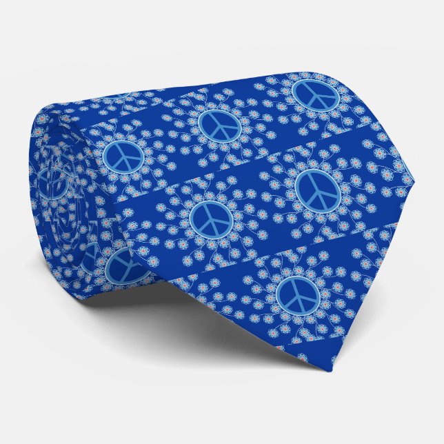 Peace Symbols Design Blue Krawatte (Gerollt)