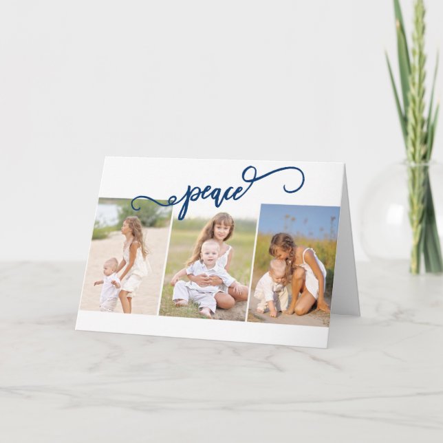Peace Three Foto Collage Feiertagskarte (Vorderseite)