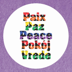 Peace Typografy Rainbow Hearts Runder Aufkleber