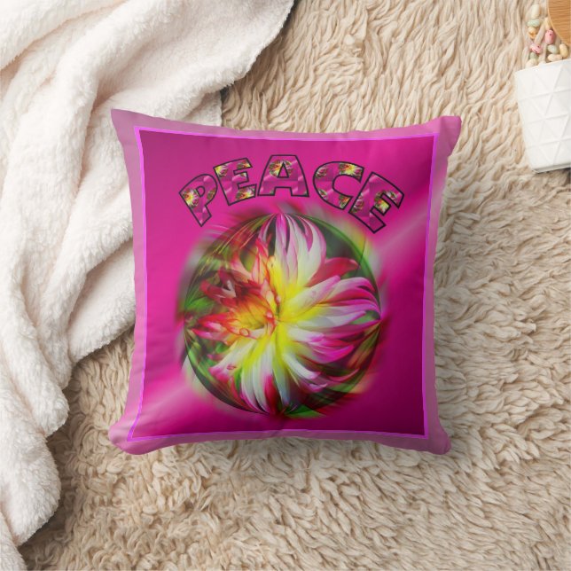 Peace Vibranly Dahlia Blume Inspiration Kissen (Decke)