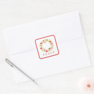PEACE Weihnachtslabel Rote Grenze Quadratischer Aufkleber