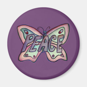 Peace Word Art Purple Papillon aile Aimant frigo