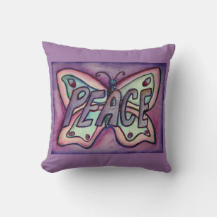 Peace Word Lila Butterfly Accent Throw Kissen