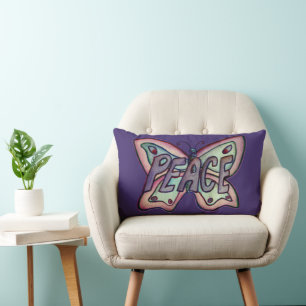 Peace Word Lila Butterfly Akzent Throw Pillows Lendenkissen