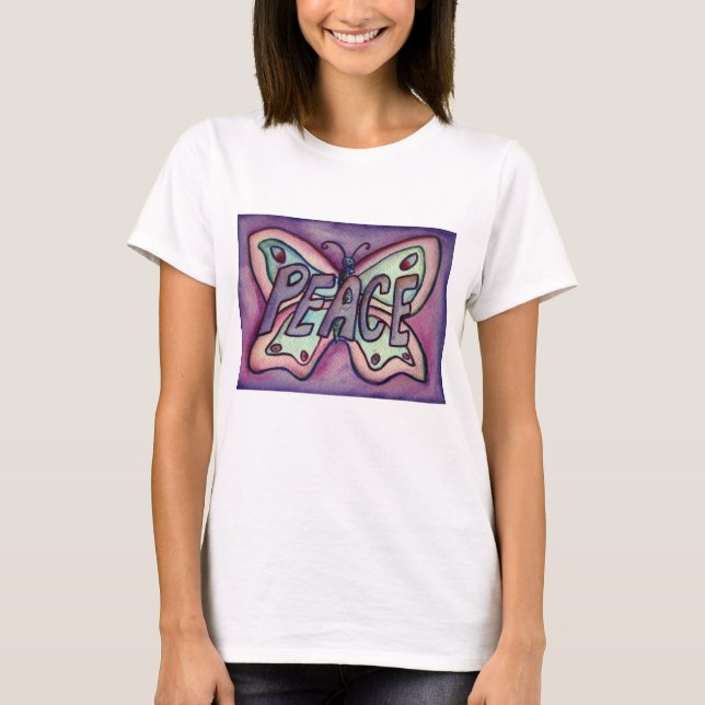 Peace Word Lila Butterfly Custom Art T - Shirts (Vorderseite)