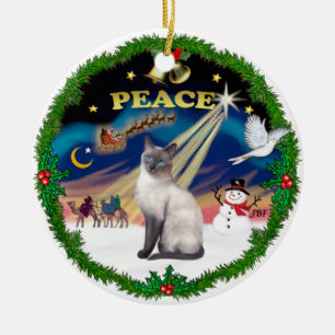 Peace Wreath - Blue Point Siamese Keramikornament