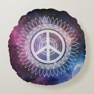 PEACE-Zeichen Symbol Mandala Daisy Lacy Hippie Spa Rundes Kissen
