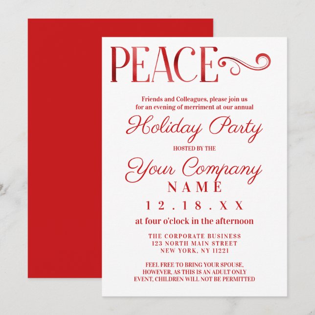 Peace Zitat White Fox Corporate Holiday Einladung (Vorne/Hinten)