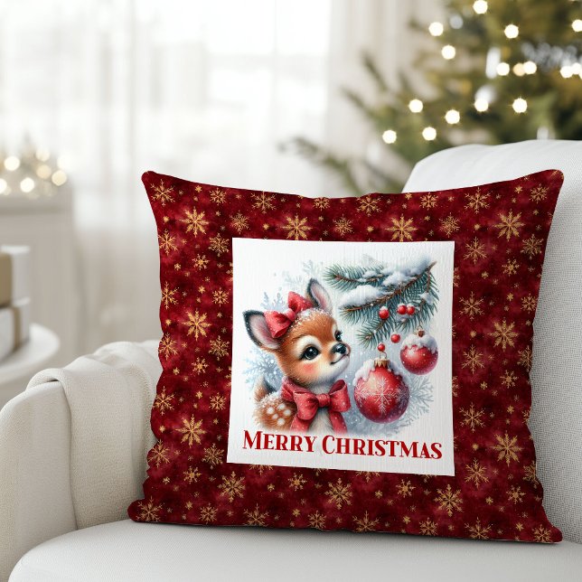 Peaceful baby deer Christmas scene snowy kids room Kissen (Peaceful baby deer Christmas scene snowy kids room decor)