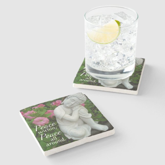 Peaceful Buddha Garden Stone Coaste – Peace Within Steinuntersetzer (Seitenansicht)
