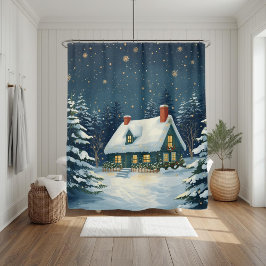 Peaceful Cabin Christmas Shower Curtain Duschvorhang