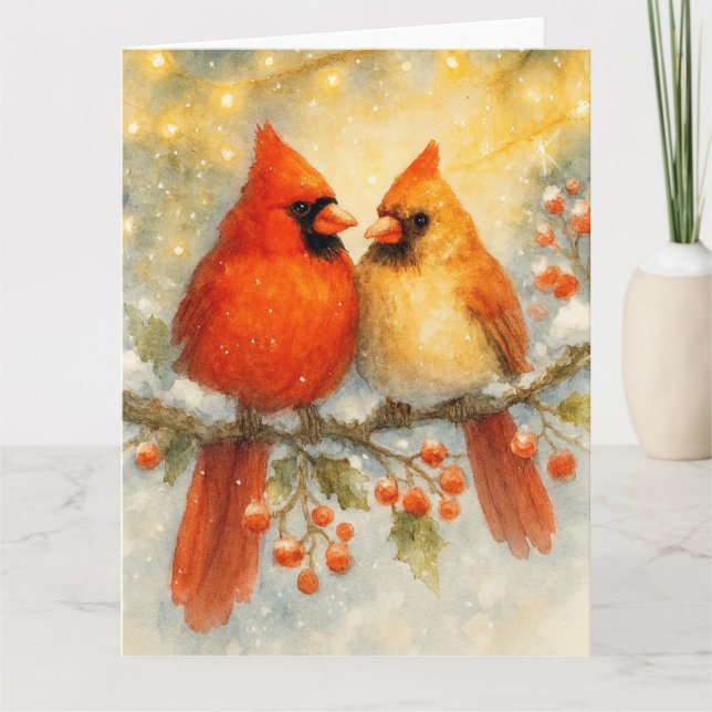 Peaceful Cardinals in Winter Karte (Vorderseite)