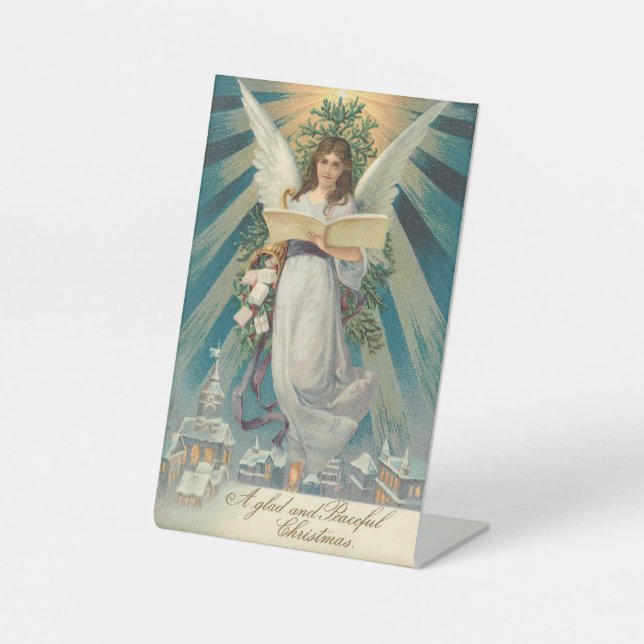 Peaceful Christmas Angel Pedestal Sign Sockelschild (Vorderseite)