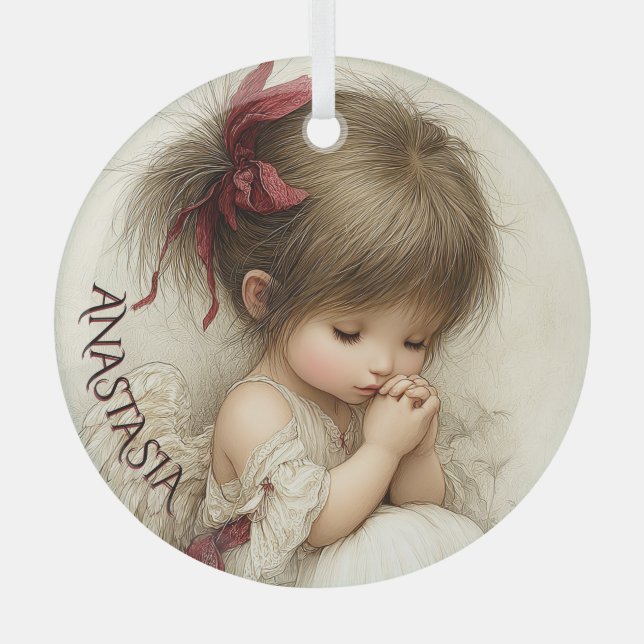 Peaceful Devotion with Custom Name Ornament Aus Glas (Vorderseite)