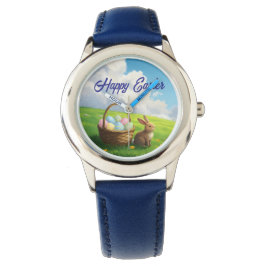 Peaceful Easter Spring Meadow Bunny & Egg Basket Armbanduhr