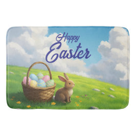 Peaceful Easter Spring Meadow Bunny & Egg Basket Badematte