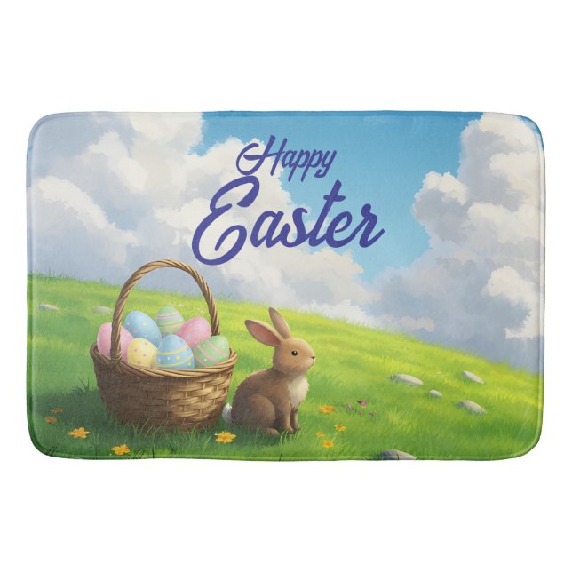 Peaceful Easter Spring Meadow Bunny & Egg Basket Badematte (Vorderseite)